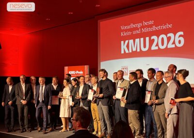 nesevo and other award recipients on stage at the VN KMU-Preis 2026 in Vorarlberg