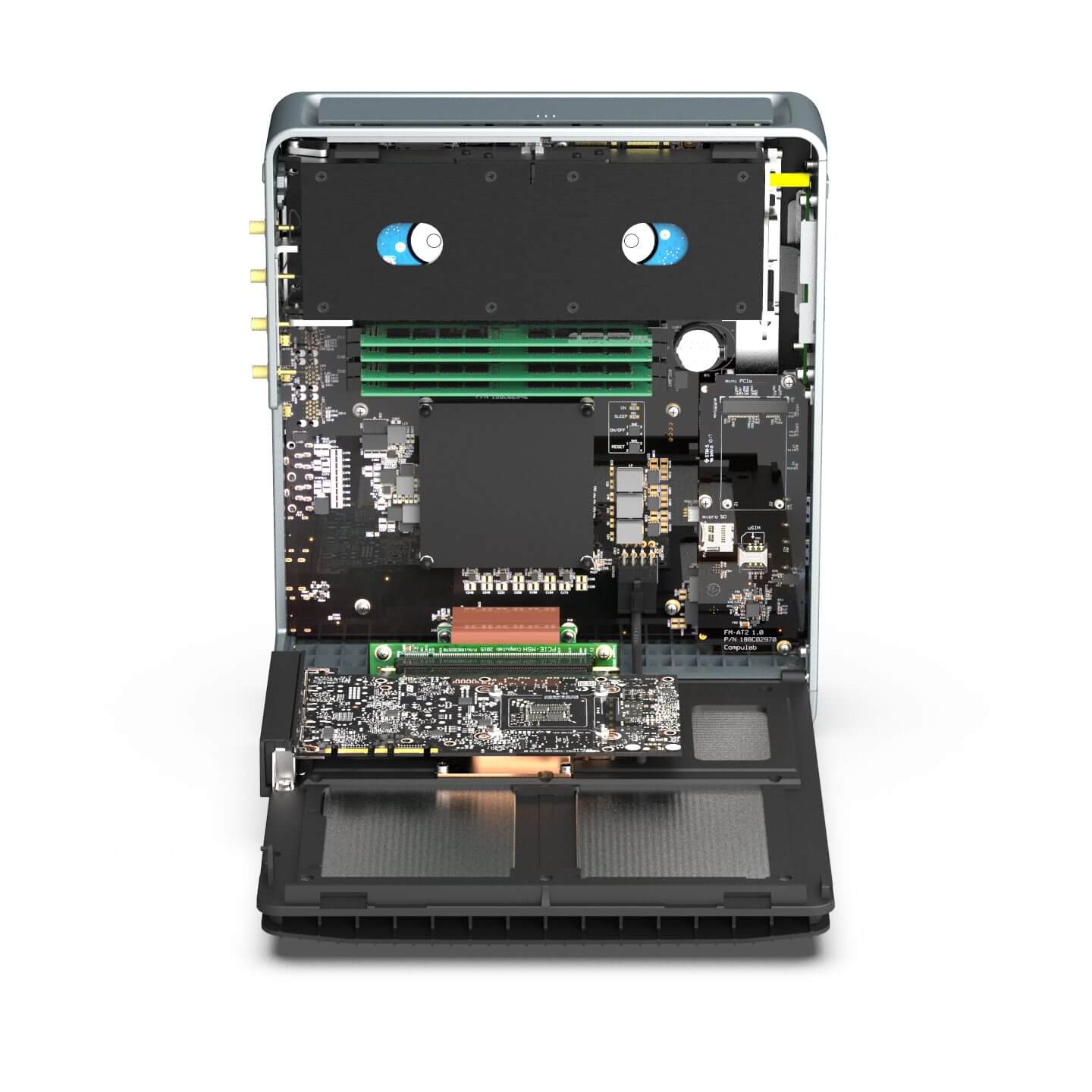 Compulab_Airtop3_PC_00003 Compulab Airtop3 chassis opened with graphics card and memory