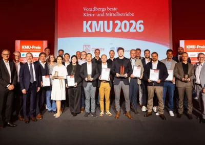 nesevo and other award recipients on stage at the VN KMU-Preis 2026 in Vorarlberg
